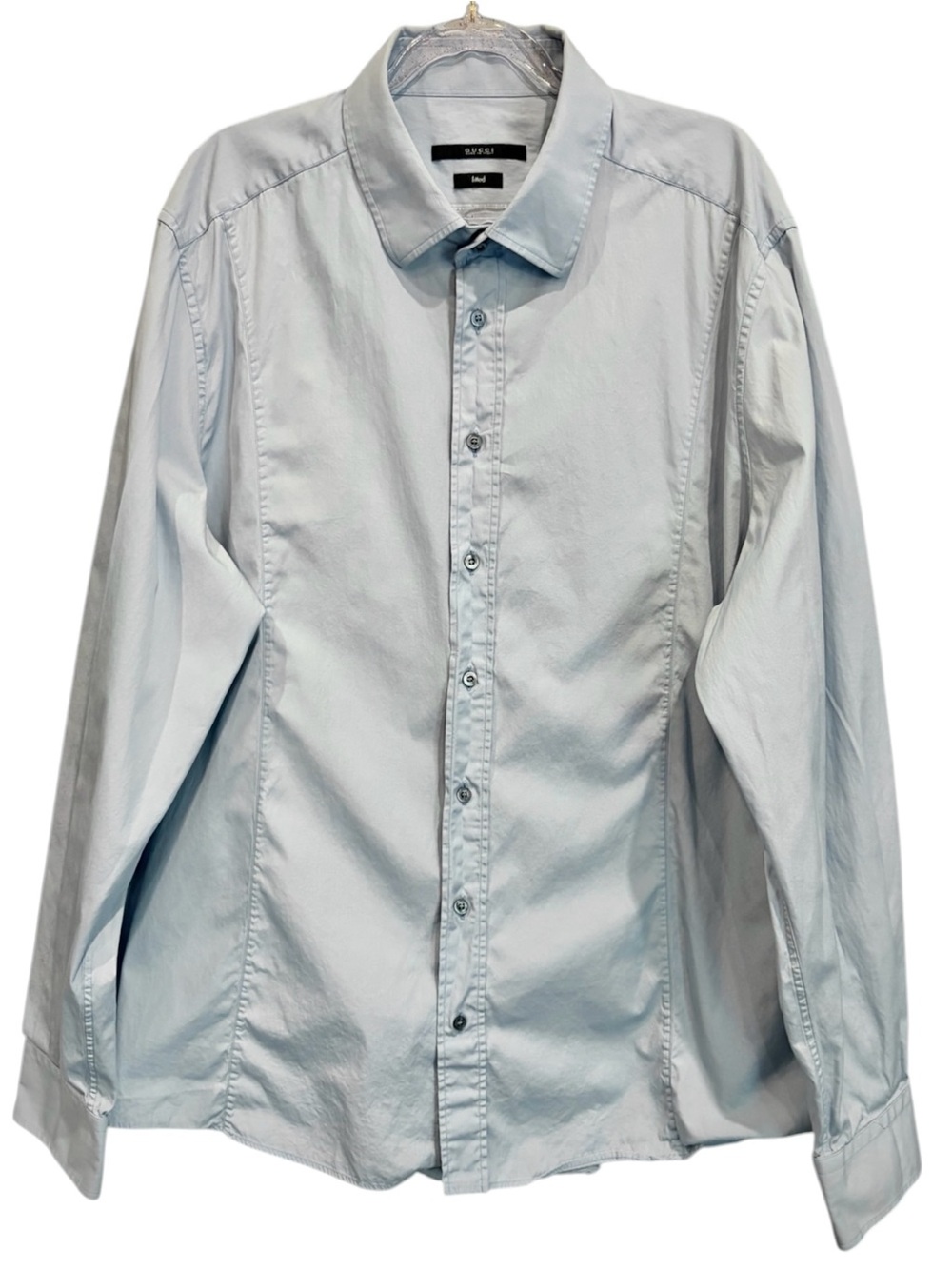 GUCCI MEN’S FITTED SKY BLUE 100% COTTON BUTTON UP DRESS SHIRT